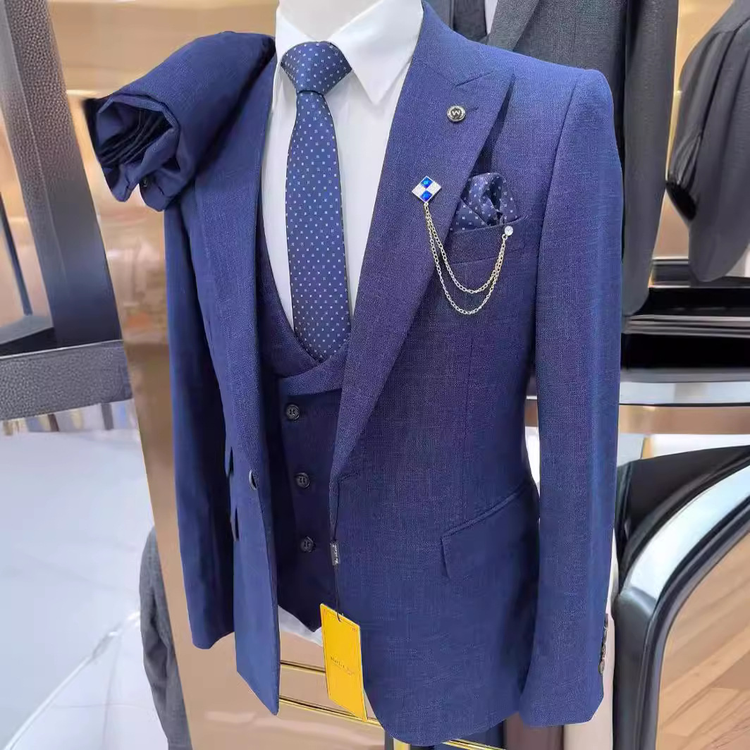 Man suit cross-border foreign trade men's striped wedding casual hosting work suit 3-piece set 3piss