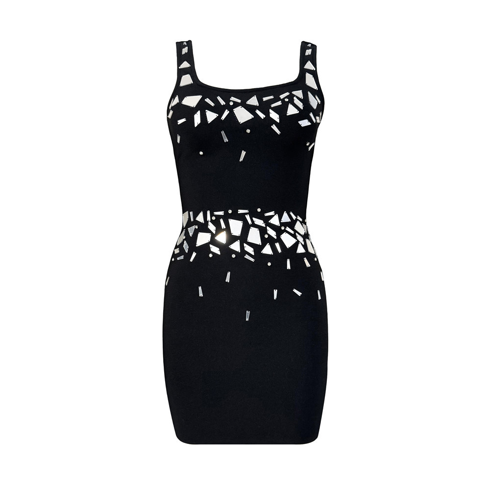 European and American new sexy sleeveless lens studded diamond dress short skirt party elastic bandage dress