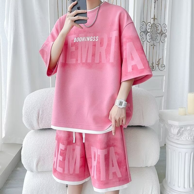 Summer new casual sports T-shirt, basketball shirt, casual shorts, Hong Kong style couple trend two-piece set
