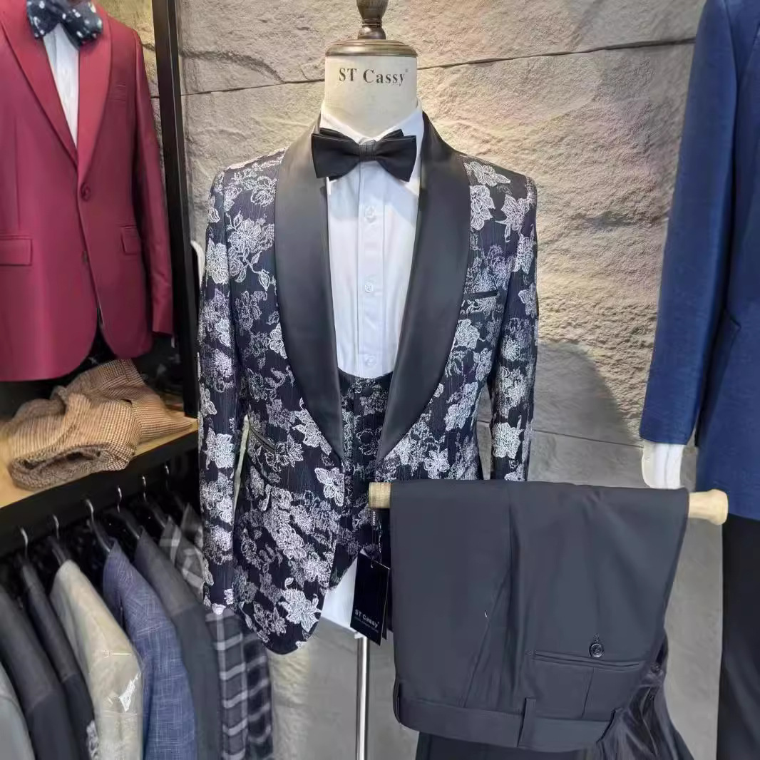 25 LV Man suit cross-border foreign trade jacquard men's wedding casual hosting suit 3-piece set 3Pcs
