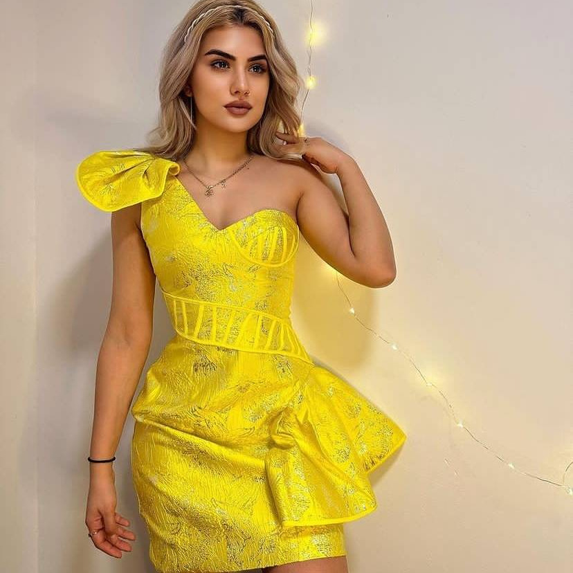 Summer New Sleeveless One Shoulder Short Jacquard Bag Hip Personalized Street Style Dress Party Dress Summer New Sleeveless One Shoulder Short Jacquard Bag Hip Personalized Street Style Dress Party Dress