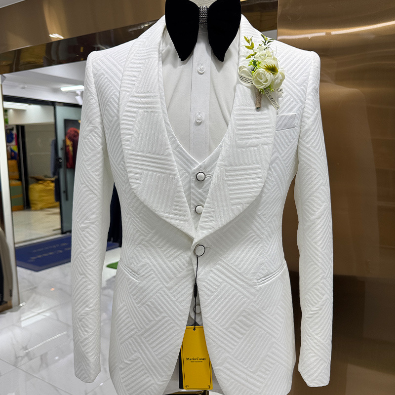 Man suit cross-border foreign trade white suit men's wedding casual hosting suit 3-piece set