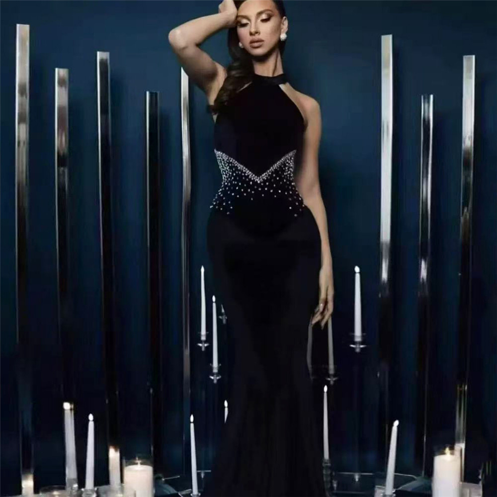 Cross border European and American sexy neck hanging, diamond studded sleeveless bandage dress, socialite temperament banquet party dress, fishtail skirt