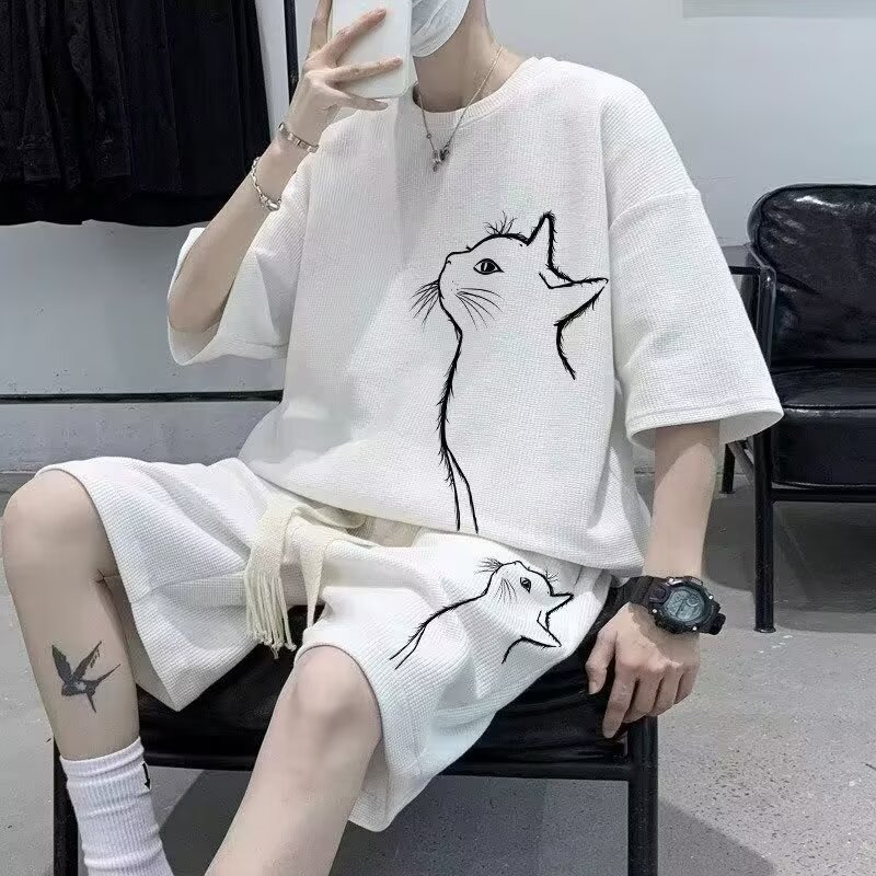 Sportswear set men's summer short sleeved T-shirt basketball jacket casual shorts two-piece set Korean version trend
