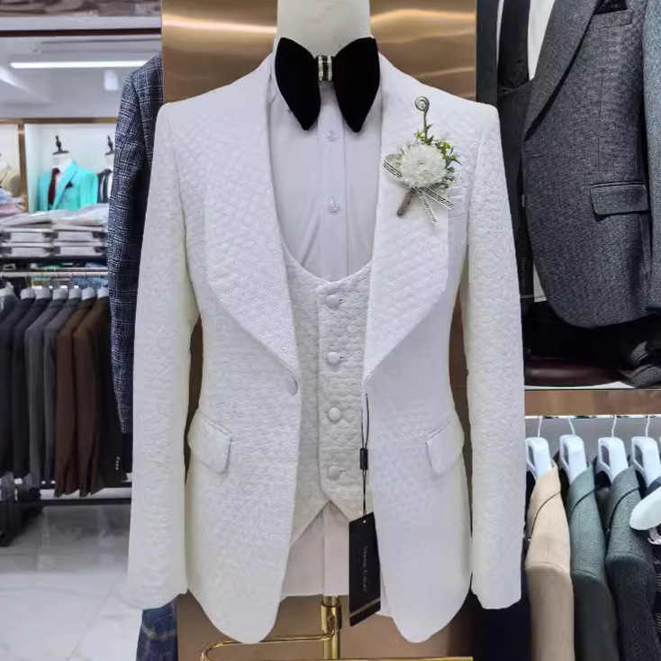 Man suit cross-border foreign trade jacquard men's wedding casual hosting suit 3-piece set 3pics