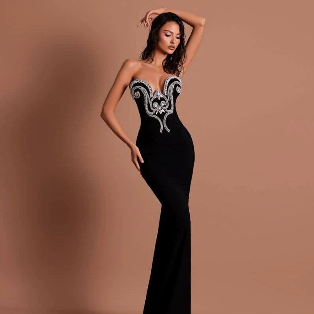 New rhinestone buttock strapless bandage dress with elegant temperament, party banquet sexy dress, cross-border dress from Europe and America