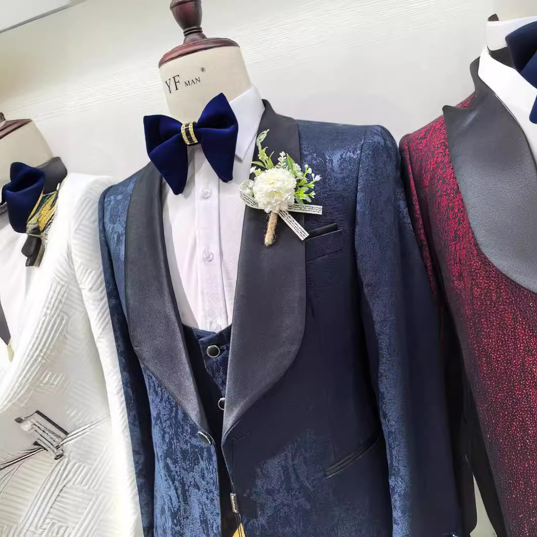 Man suit cross-border foreign trade knitted men's wedding casual hosting suit 3-piece set 3piss