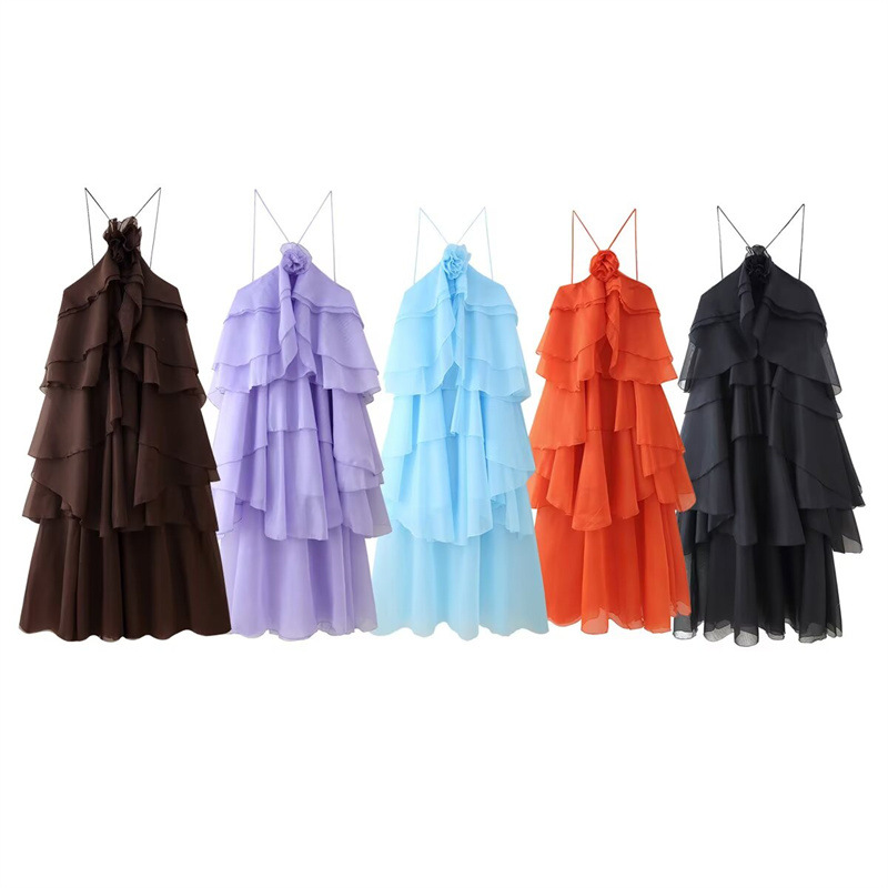 Foreign Trade 2025 Spring/Summer New European and American Style Women's Fashion Sexy Spicy Girl Three Dimensional Flower Stacked Decorative Dress