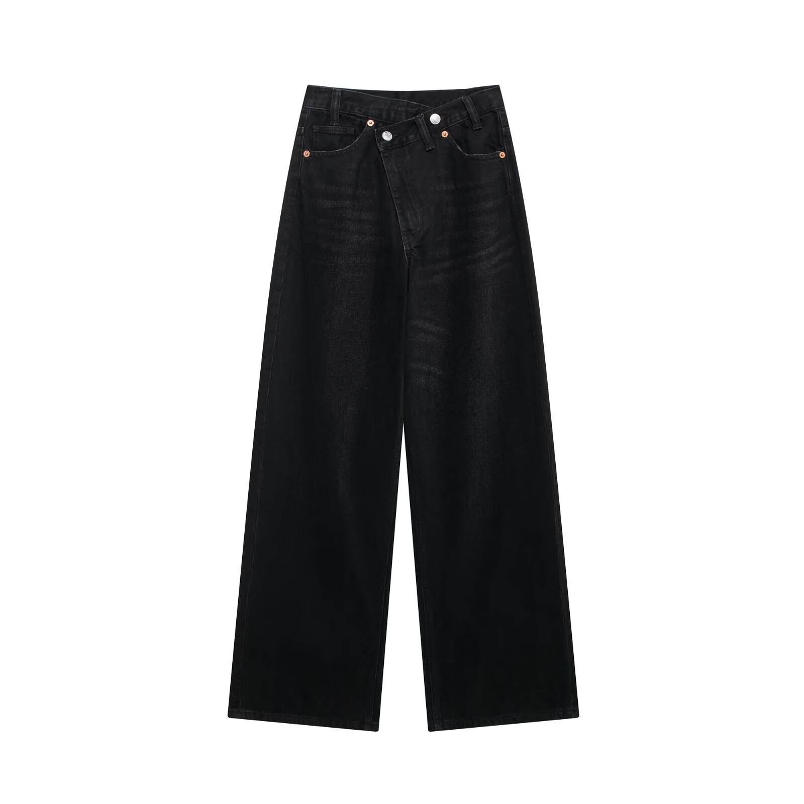 Foreign Trade 2025 Spring New Women's Clothing European and American Style Personalized Fashion Double breasted Pants with Thin Waist, High Waist, Wide Leg Jeans Foreign Trade 2025 Spring New Women's Clothing European and American Style Personalized Fashion Double breasted Pants with Thin Waist, High Waist, Wide Leg Jeans