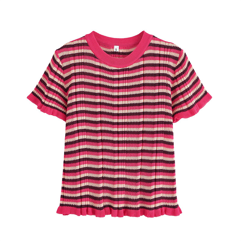 New European and American style short sleeved striped decorative top for spring 2025 foreign trade, simple and versatile design, fashionable T-shirt