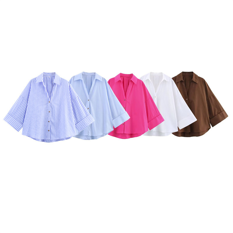 Foreign Trade 2025 Spring/Summer New European and American Style Women's Fashion Casual Long Sleeve Single breasted Collar Shirt 2246255