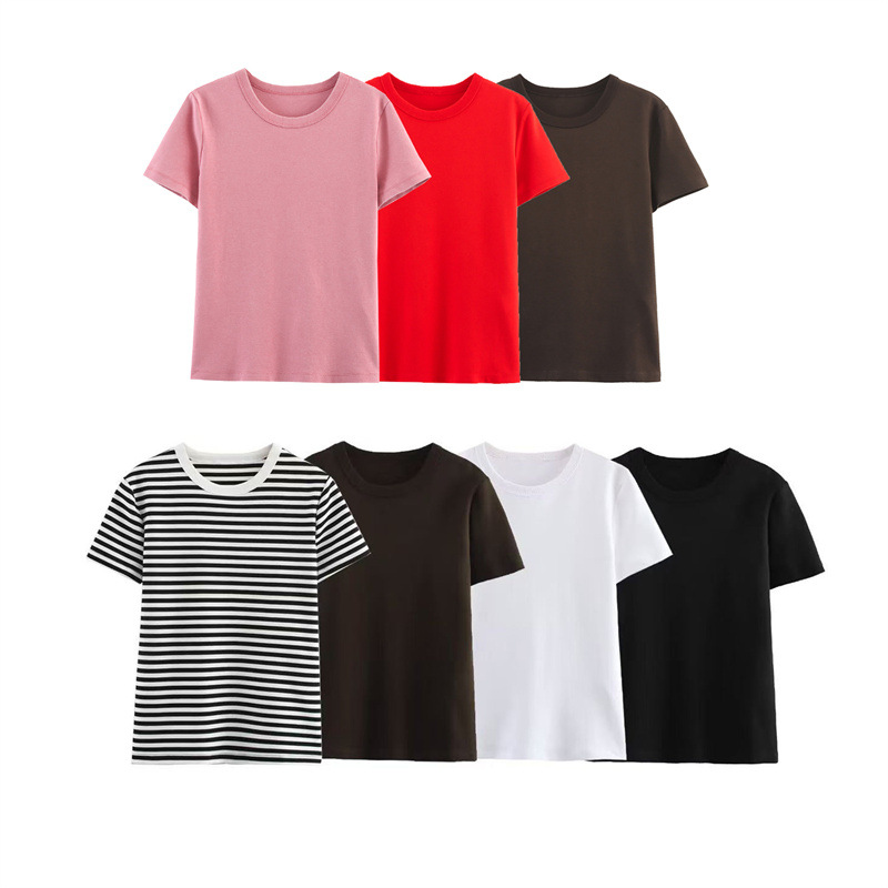 Foreign Trade 2025 Spring/Summer New European and American Style Women's Fashion Casual Simple Loose Round Neck Multi Color T-shirt 4174378
