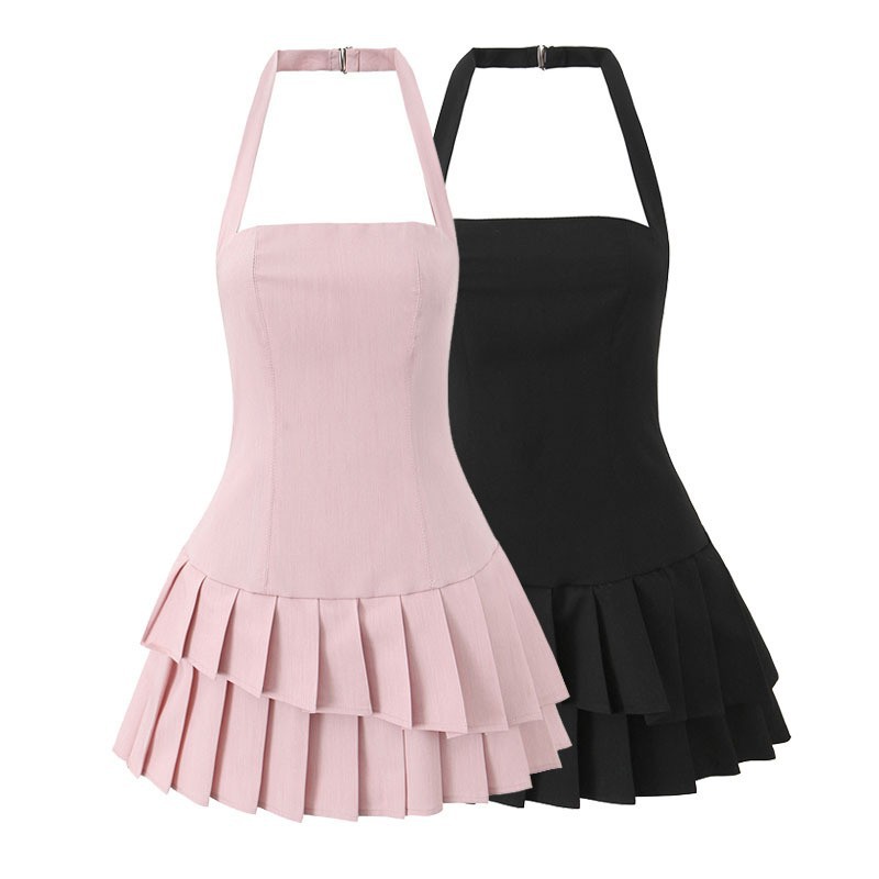 AliExpress wholesale summer new women's clothing spicy girl sexy pullover hanging neck sleeveless pleated slim short dress