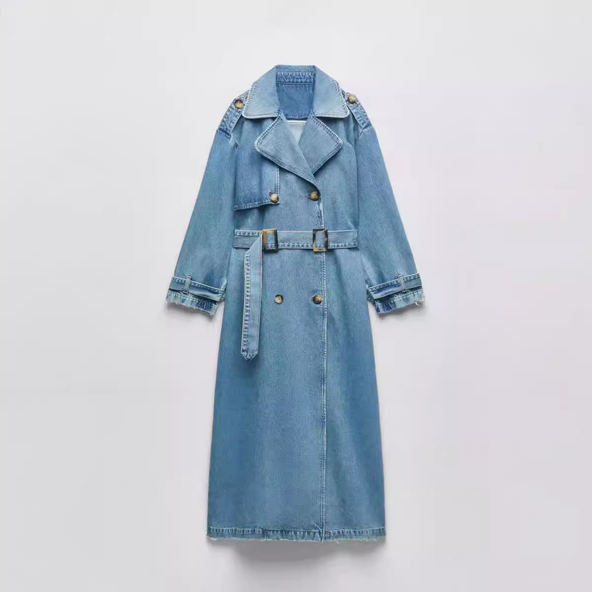 Foreign Trade 2025 Spring New Loose Double breasted Button with Belt Cowboy Windbreaker Coat for Women 6147048