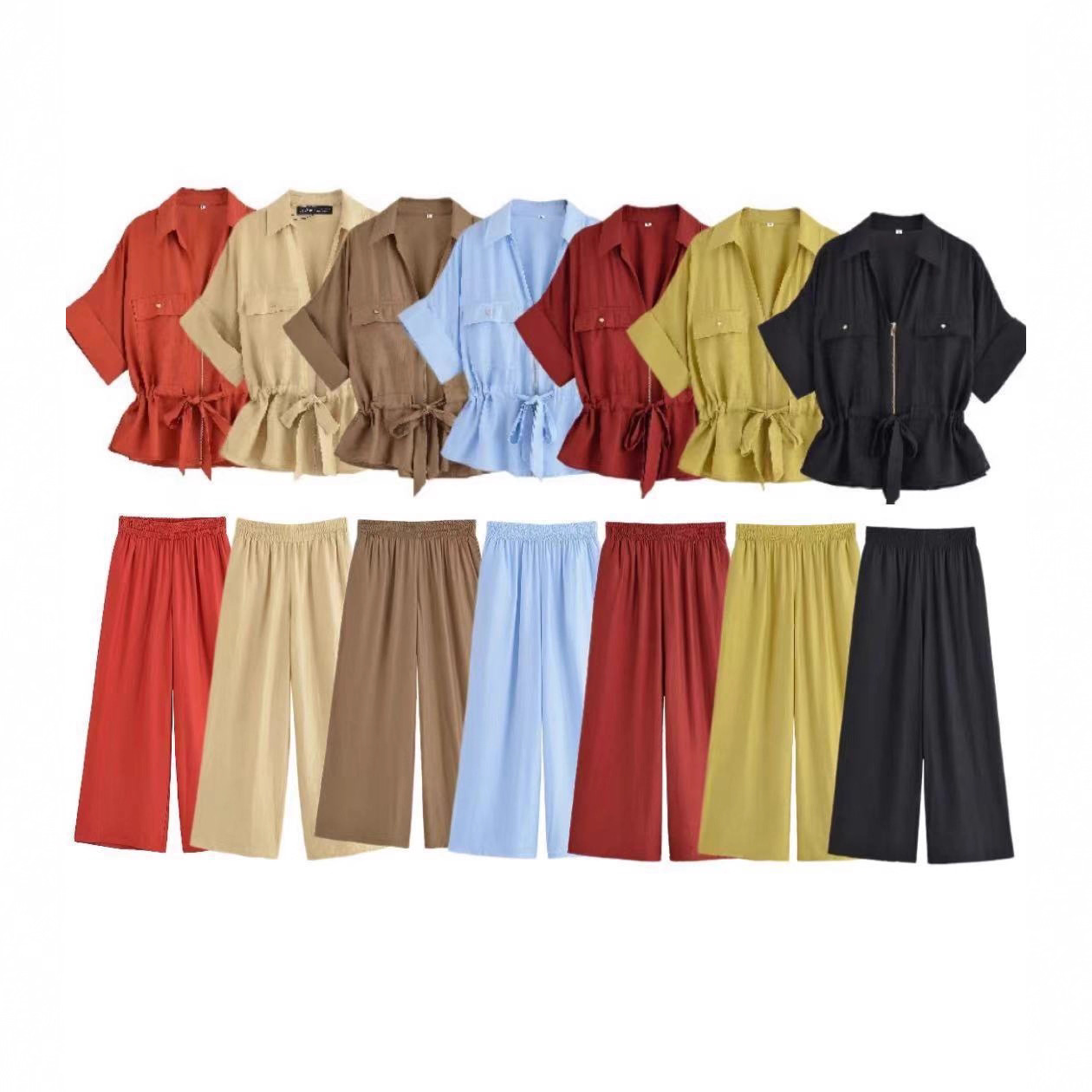 Foreign Trade 2025 Spring New Shirt Top, Short Sleeve Wide Leg Pants, Design Sense, Niche Versatile Set 2273847