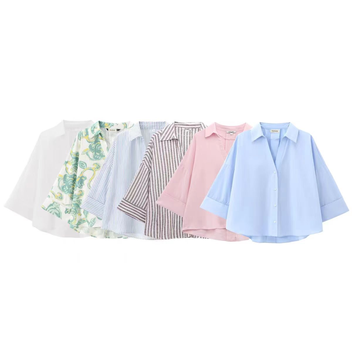 Foreign Trade 2025 Summer Women's Fashion European and American Loose Single breasted Collar Striped Wide Sleeve Shirt for Women 2340939