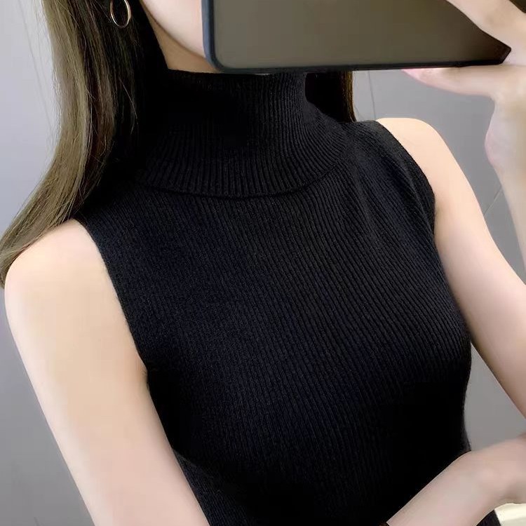High neck vest for women in Spring and Autumn 2023, Ins super hot slim fit knit bottom shirt, sleeveless top for wearing on the outside