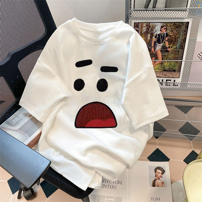 Japanese high-end niche couple short sleeved t-shirt for women oversized, short stature, summer Hong Kong style casual half sleeved top