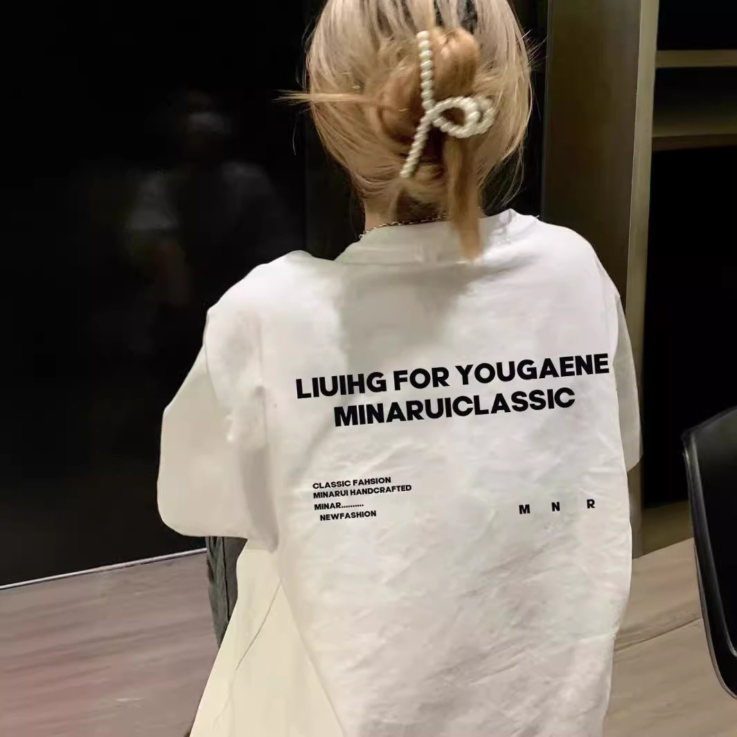 European white trendy brand short sleeved t-shirt for women, summer American retro high street couple, oversized clothes, ins trendy