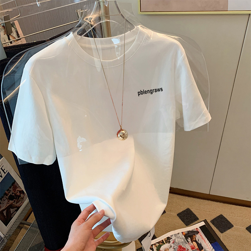 White T-shirt women's short sleeved loose 2023 summer new letter student versatile mid long half sleeved top ins trend