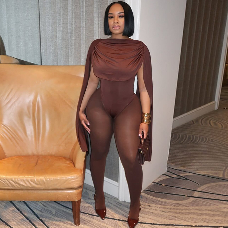 European and American style cross-border solid color fashionable women's clothing strap splicing tight jumpsuit pleated sleeveless one neck jumpsuit