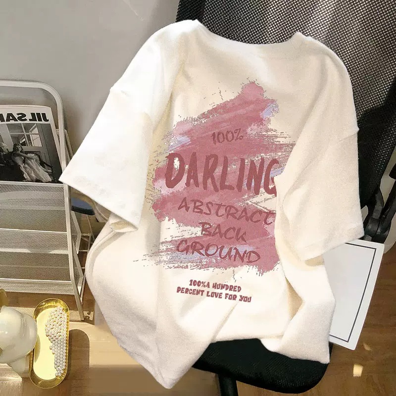 2024 new spring and summer China-Chic white short sleeved t-shirt for female students loose and versatile middle and long clothes in fashion