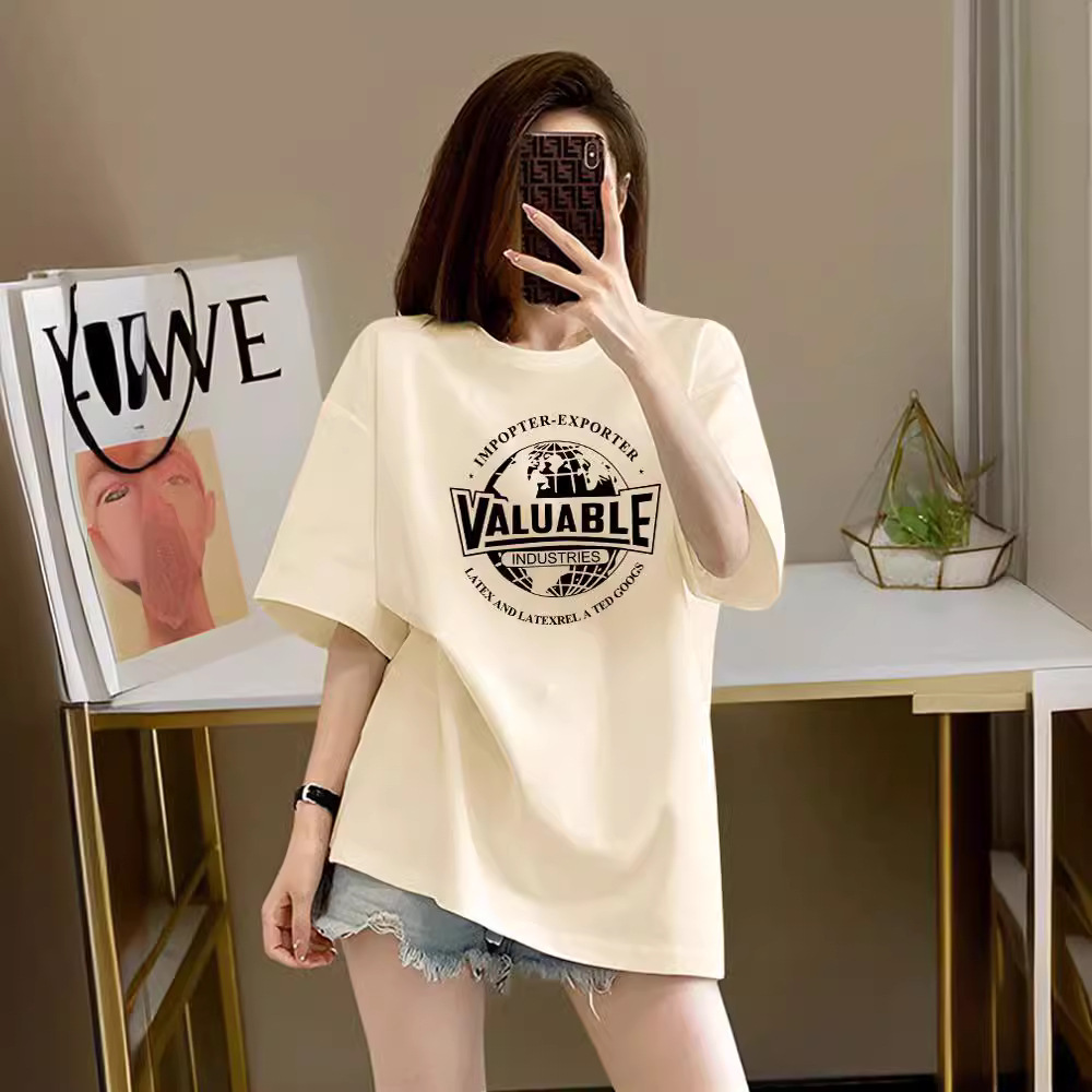 European style large edition short sleeved t-shirt for women 2024 summer new trend brand round neck student loose mid to long top ins trend