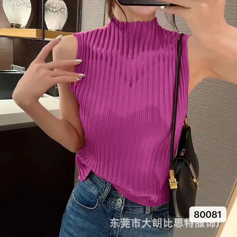 Korean Chic Hollow Knitted Small Tank Top Summer New 2024 Fashionable Design Half High Collar for Women to Look Thin Undercover Korean Chic Hollow Knitted Small Tank Top Summer New 2024 Fashionable Design Half High Collar for Women to Look Thin Undercover