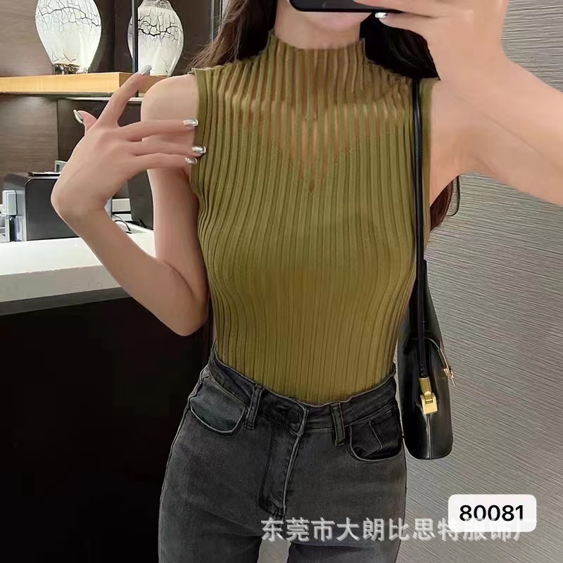 Korean Chic Hollow Knitted Small Tank Top Summer New 2024 Fashionable Design Half High Collar for Women to Look Thin Undercover Korean Chic Hollow Knitted Small Tank Top Summer New 2024 Fashionable Design Half High Collar for Women to Look Thin Undercover