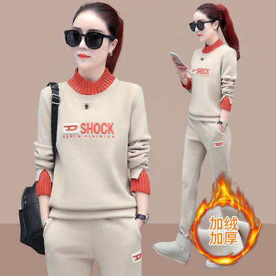 Winter sports suit women's plush thick hoodie set for autumn and winter 2023 new fashionable and stylish casual two-piece set