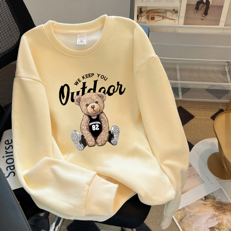 Round neck hoodie for women, thin style, spring and autumn 2024 new item, cartoon loose and lazy style, stylish and versatile top for women