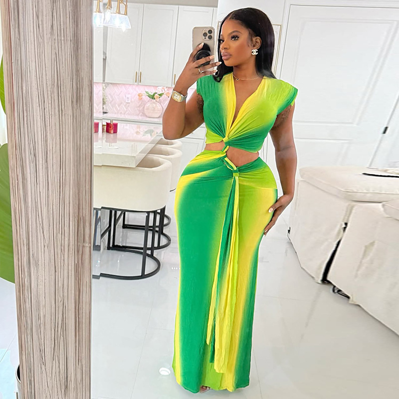 European and American style Instagram cross-border niche splicing women's pleated hollow bag skirt slim commuting V-neck strap dress