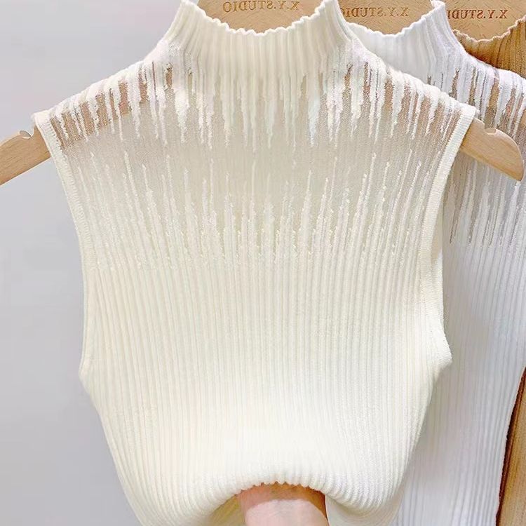 Hollow out small camisole vest, women's inner bottom shirt, spring/summer outer half high neck sweater, sleeveless short top, autumn/winter