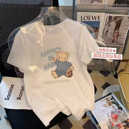 White T-shirt women's short sleeved new 2024 spring and summer round neck versatile loose mid long style half sleeved clothes ins trend