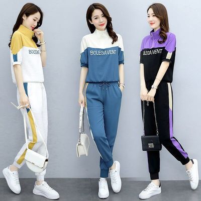 Fashion suit women's summer 2022 Korean version new style anti-aging western-style letter five quarter sleeve top, bound leg pants two-piece set