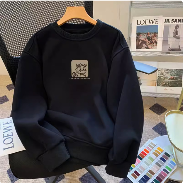 Black round neck hoodie for women, spring and autumn 2024 new item, thin, hooded, short top, long sleeved jacket, ins