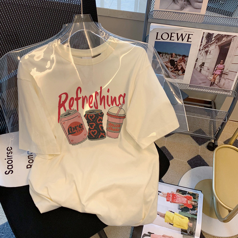 2024 new spring clothing short sleeved T-shirt for women, fashionable and versatile, reducing age and slimming, apricot half sleeved clothes, ins trendy summer