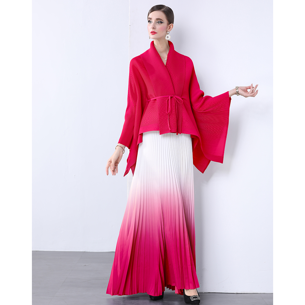 Factory direct sales of Miyake pleated gradient lace up short jacket+dyed pleated skirt 9861 Factory direct sales of Miyake pleated gradient lace up short jacket+dyed pleated skirt 9861