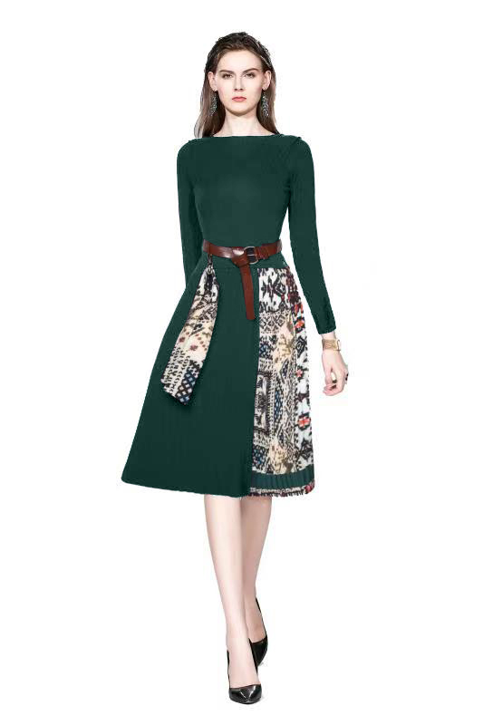 Realistic photo of slim fit lace up small fragrant style high waisted pleated knitted dress at special price Realistic photo of slim fit lace up small fragrant style high waisted pleated knitted dress at special price