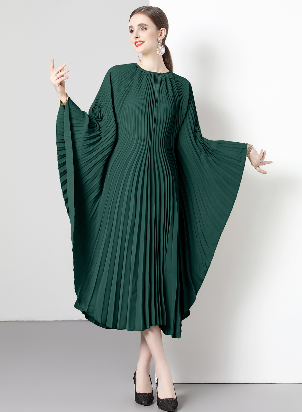 Miyake pleated original quality bat sleeve 5.5-meter oversized skirt accordion pleated dress Miyake pleated original quality bat sleeve 5.5-meter oversized skirt accordion pleated dress