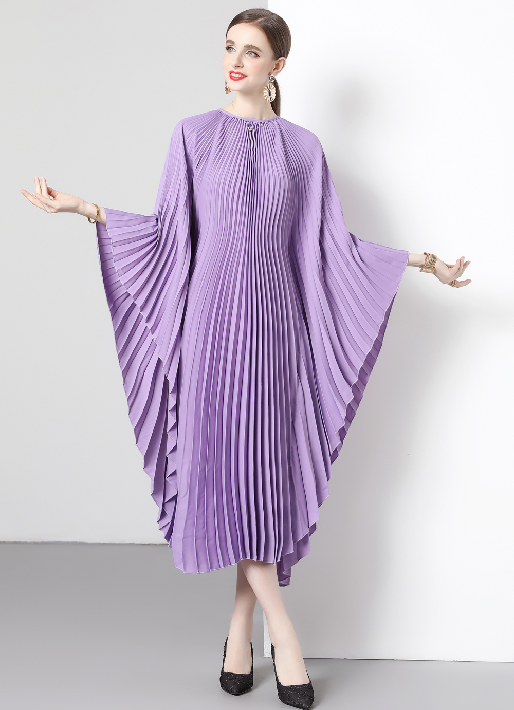 Miyake pleated original quality bat sleeve 5.5-meter oversized skirt accordion pleated dress Miyake pleated original quality bat sleeve 5.5-meter oversized skirt accordion pleated dress