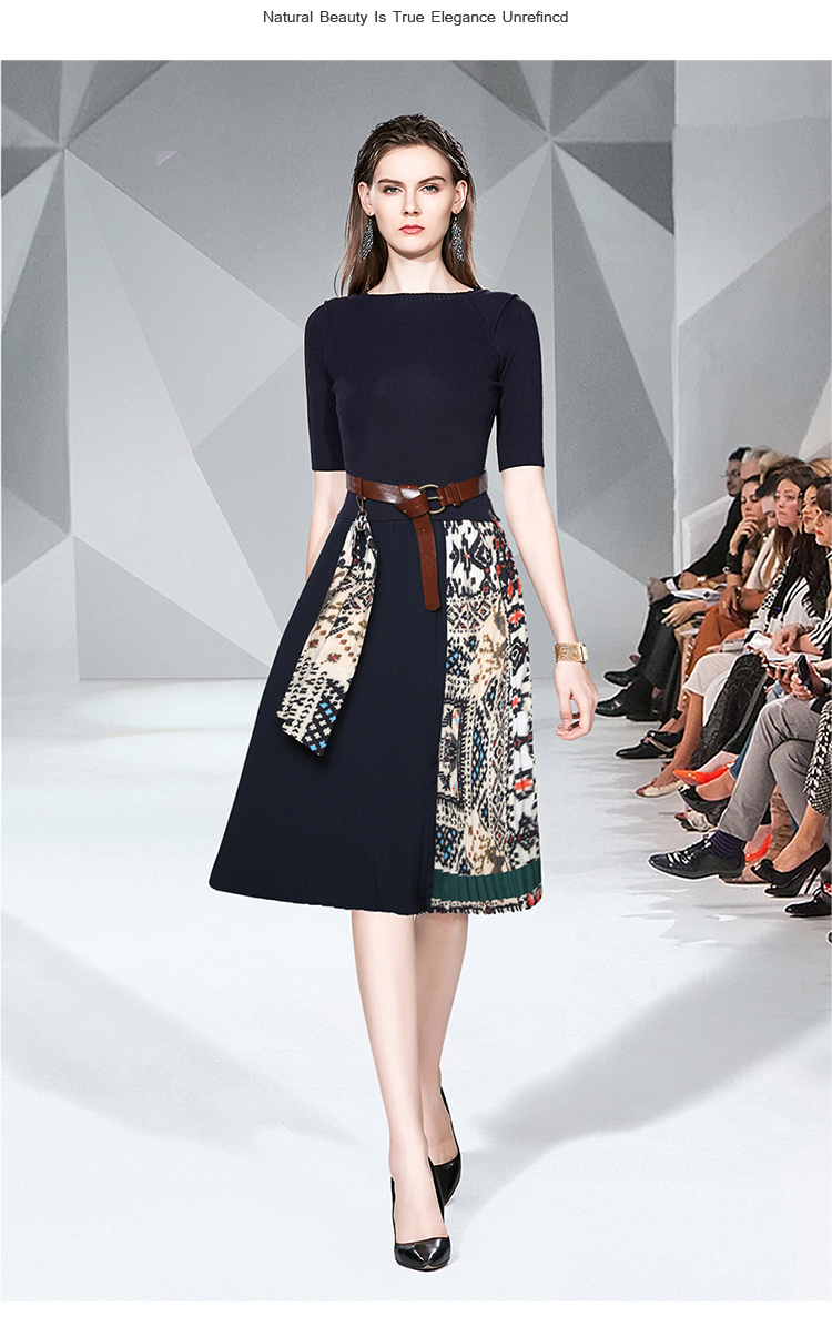 Realistic photo of slim fit lace up small fragrant style high waisted pleated knitted dress at special price Realistic photo of slim fit lace up small fragrant style high waisted pleated knitted dress at special price