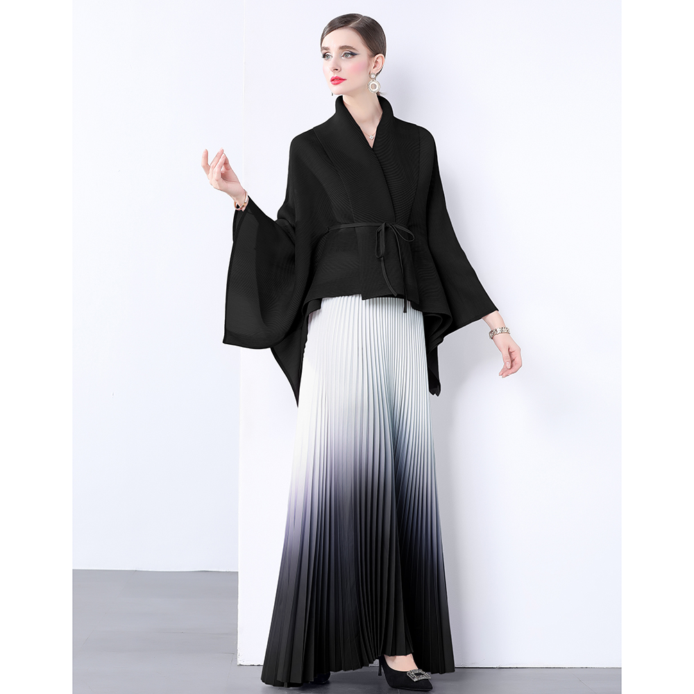 Factory direct sales of Miyake pleated gradient lace up short jacket+dyed pleated skirt 9861 Factory direct sales of Miyake pleated gradient lace up short jacket+dyed pleated skirt 9861