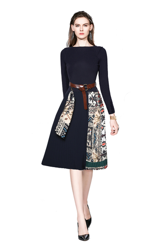 Realistic photo of slim fit lace up small fragrant style high waisted pleated knitted dress at special price Realistic photo of slim fit lace up small fragrant style high waisted pleated knitted dress at special price