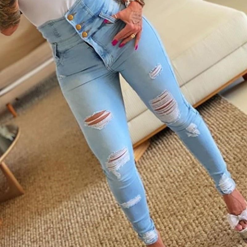 2025 Spring and Autumn New High Waist Skinny Denim Pants for Women, Amazon Hot Selling Punched Small Leg Pants, High Elasticity Skinny