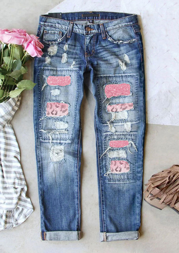 2025 Spring New Punched Jeans Women's AliExpress Amazon Hot Selling Printed Fabric Casual Versatile Pants 2025 Spring New Punched Jeans Women's AliExpress Amazon Hot Selling Printed Fabric Casual Versatile Pants