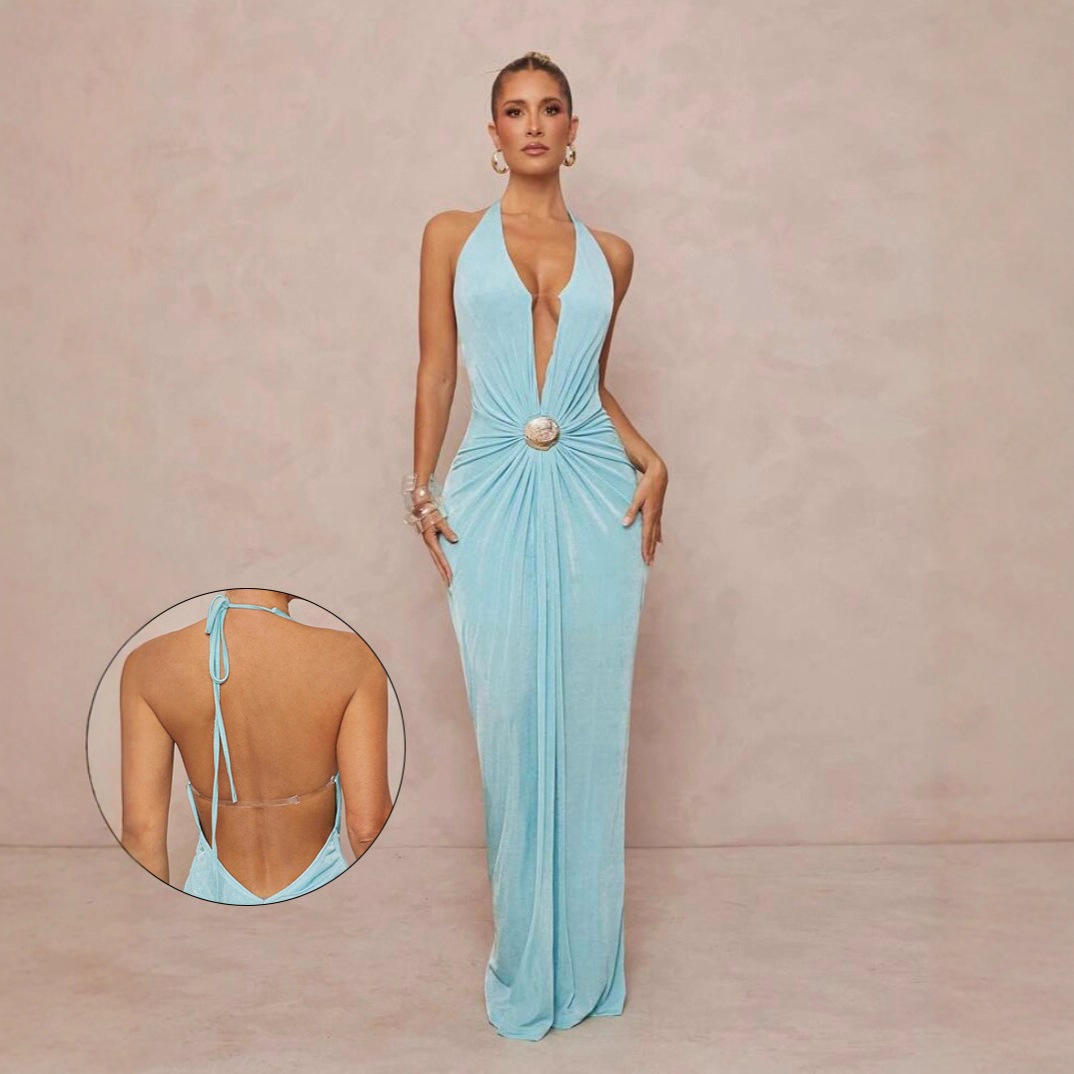 G25D141- Unique Design, Exquisite French Queen V-neck Small Fragrant Seaside Resort Hanging Neck Dress