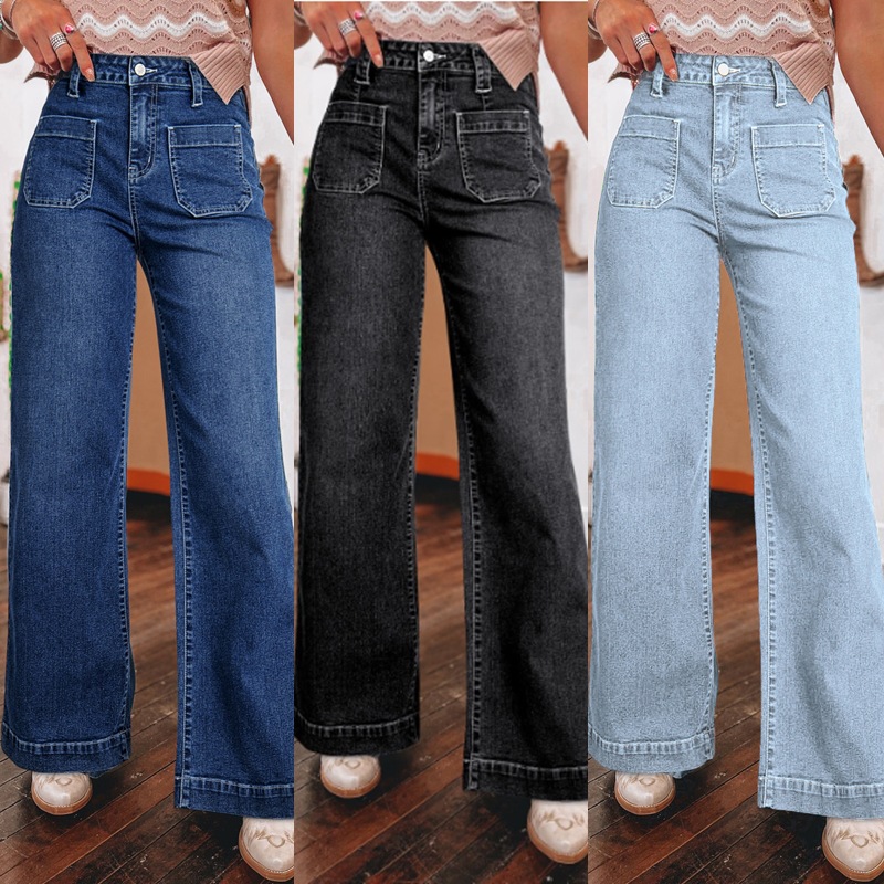 Cross border Amazon Spring 2025 New Blue High Waist Wide Leg Jeans for Women, Fashion Retro Straight Legs