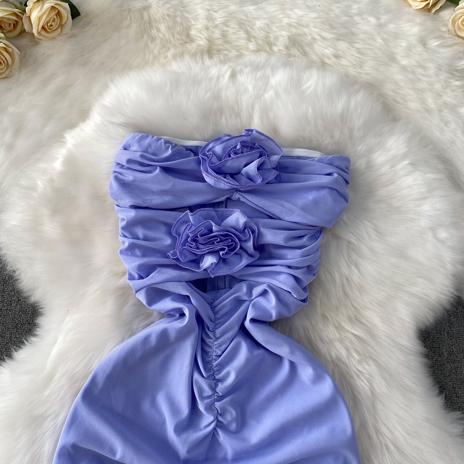 Design sense niche heart machine hollow chest display sleeveless three-dimensional flower dress for women's summer slim fit pleated long skirt Design sense niche heart machine hollow chest display sleeveless three-dimensional flower dress for women's summer slim fit pleated long skirt