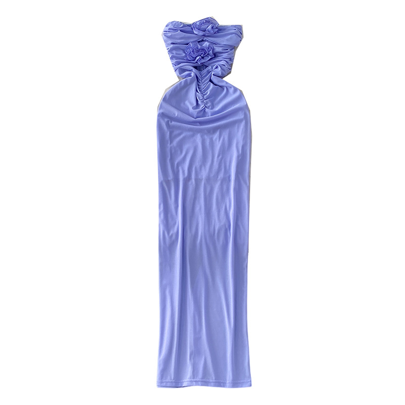 Design sense niche heart machine hollow chest display sleeveless three-dimensional flower dress for women's summer slim fit pleated long skirt Design sense niche heart machine hollow chest display sleeveless three-dimensional flower dress for women's summer slim fit pleated long skirt